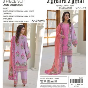 zunaira zamal 3 piece printed lawn suit (zzlb 987401)